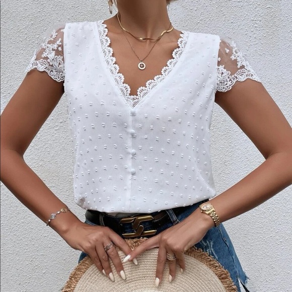 Boho white Swiss dot button detail blouse - Picture 6 of 8